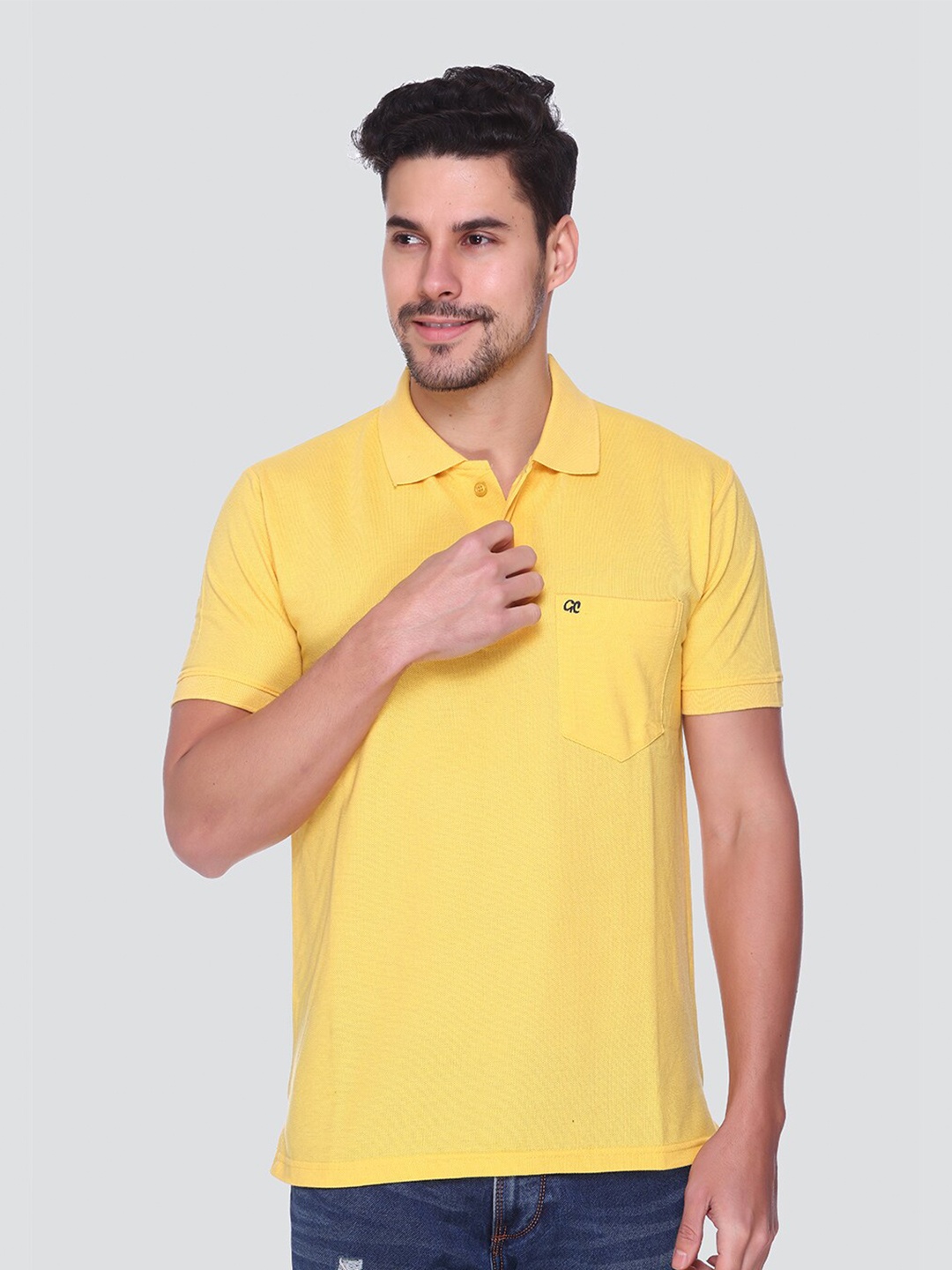 

GUYZ CLUB Polo Collar Short Sleeves Pockets Cotton T-shirt, Yellow