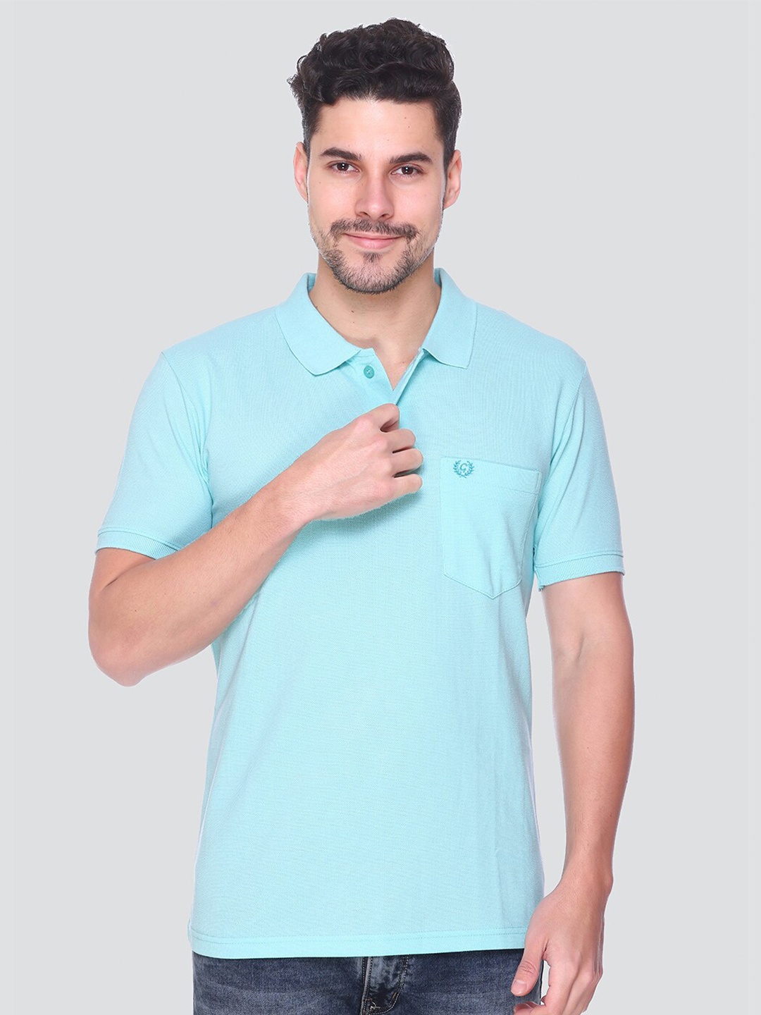 

GUYZ CLUB Polo Collar Short Sleeves Pockets Cotton T-shirt, Turquoise blue