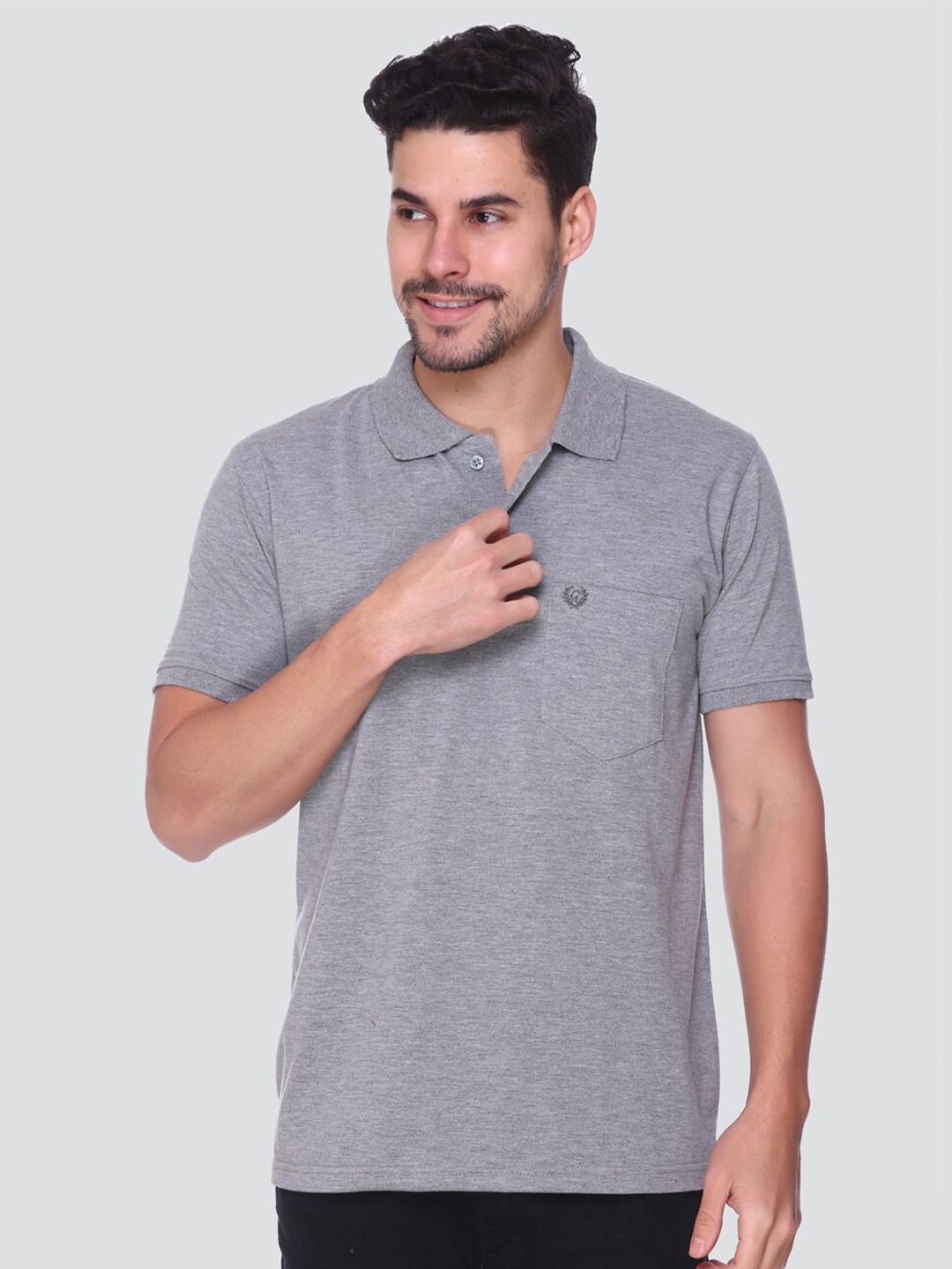 

GUYZ CLUB Polo Collar Short Sleeves Pockets Cotton T-shirt, Grey
