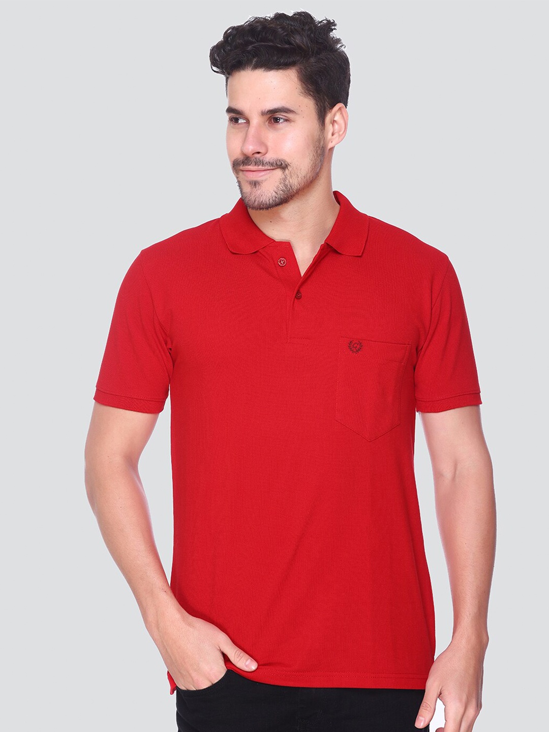 

GUYZ CLUB Polo Collar Short Sleeves Pockets Cotton T-shirt, Red