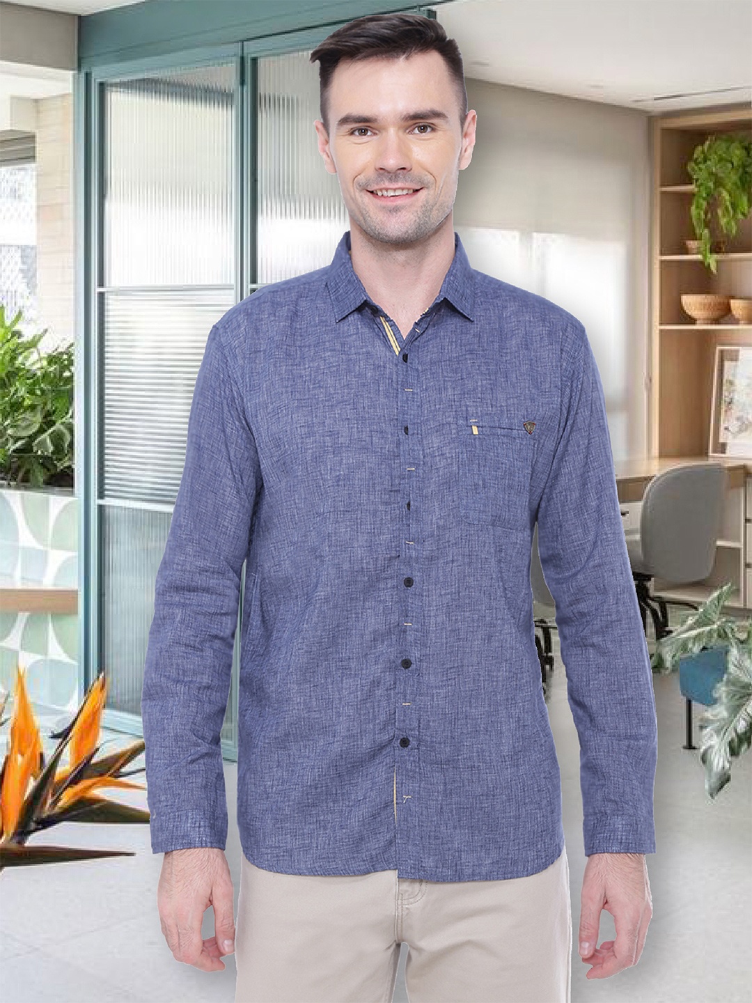

Kuons Avenue Smart Slim Fit Opaque Linen Cotton Casual Shirt, Blue