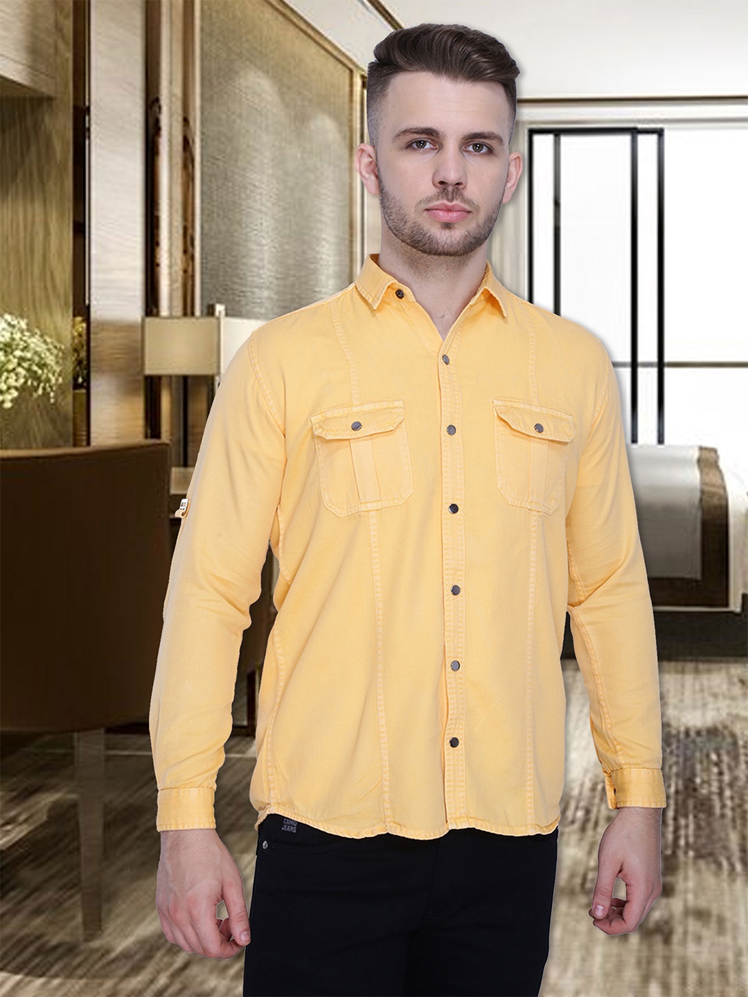 

Kuons Avenue Smart Slim Fit Opaque Cotton Twill Casual Shirt, Yellow