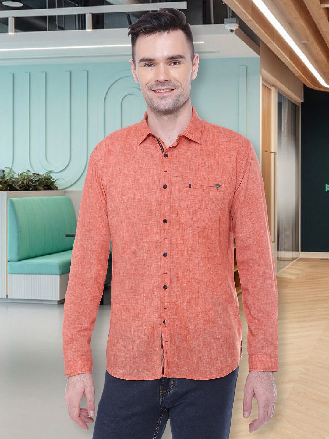 

Kuons Avenue Smart Slim Fit Opaque Linen Cotton Casual Shirt, Red