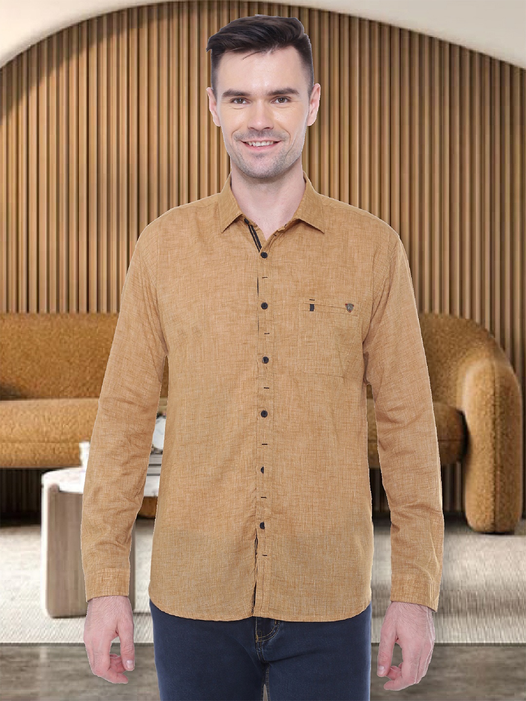

Kuons Avenue Smart Slim Fit Opaque Linen Cotton Casual Shirt, Yellow