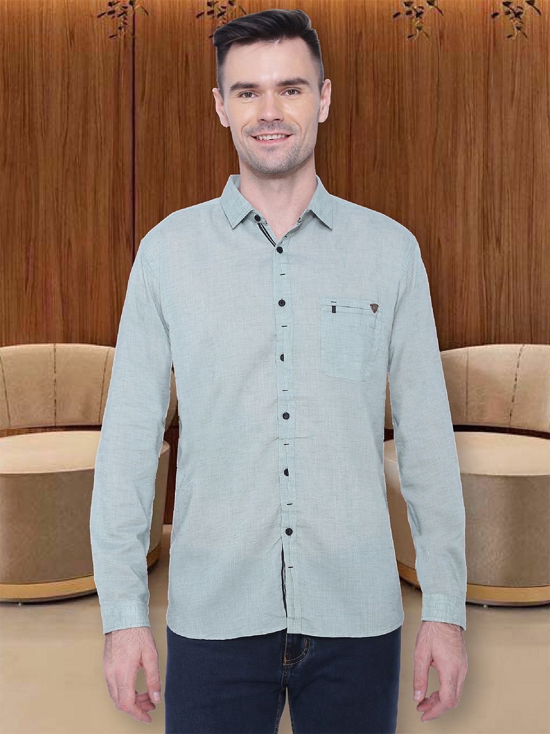 

Kuons Avenue Smart Slim Fit Opaque Linen Cotton Casual Shirt, Green