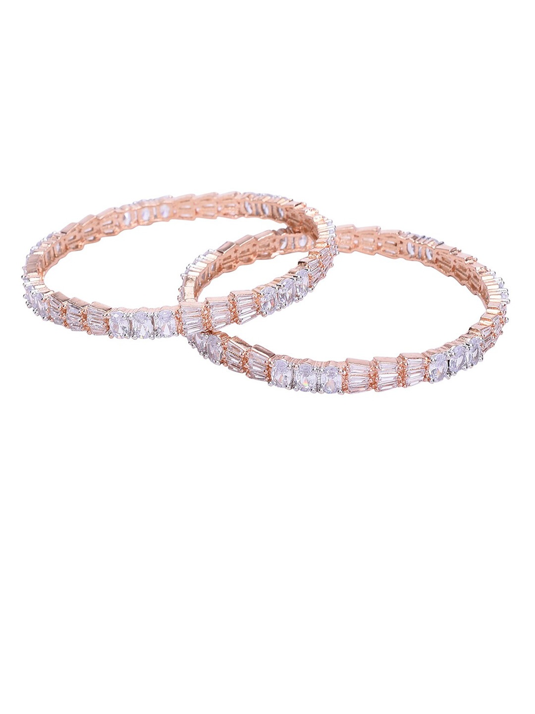 

RATNAVALI JEWELS Set Of 2 Rose Gold-Plated AD-Studded Bangles