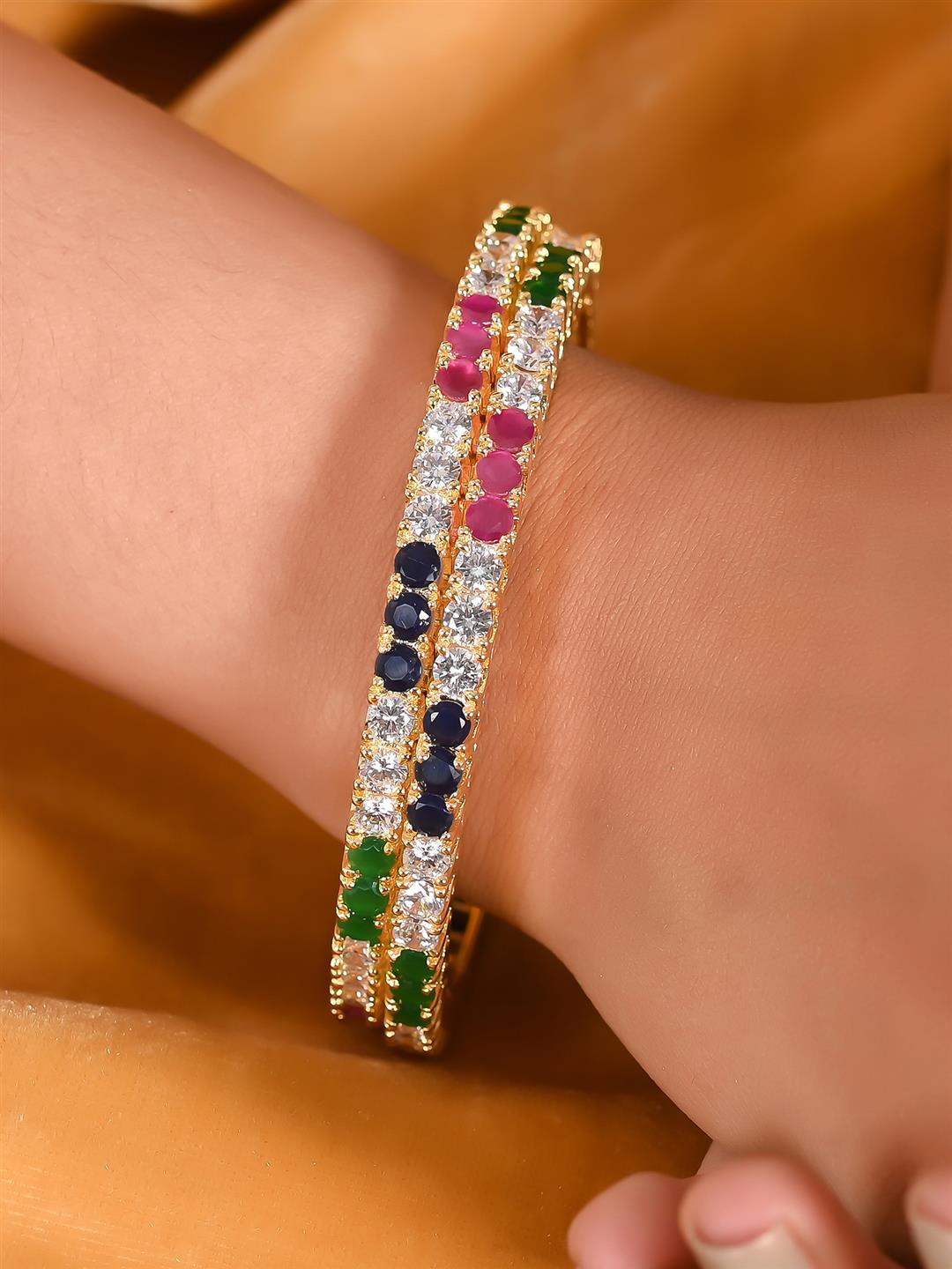 

RATNAVALI JEWELS Set Of 2 Gold-Plated AD-Studded Bangles