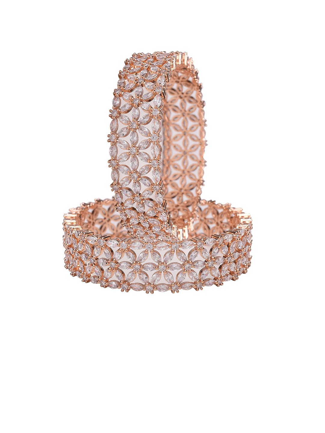 

RATNAVALI JEWELS Set Of 2 Rose Gold-Plated AD-Studded Bangles