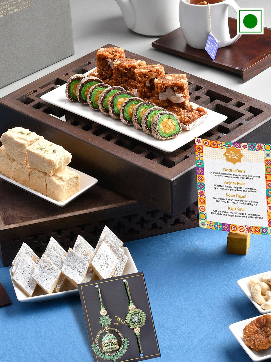 

RawFruit Set Of 2 Bhai Bhabhi Rakhi & Sweets Gifts Set- 200 gms Each, Green