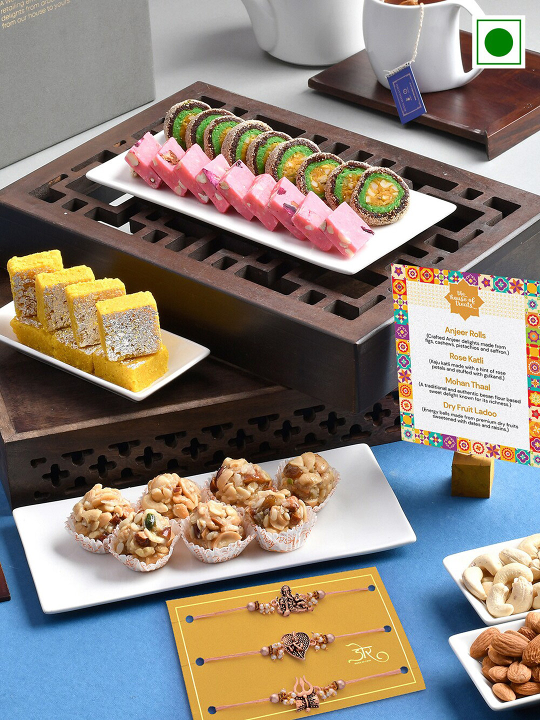 

RawFruit Set Of 3 Rakhi With Sweets Gift Set 200g Each, Rose gold