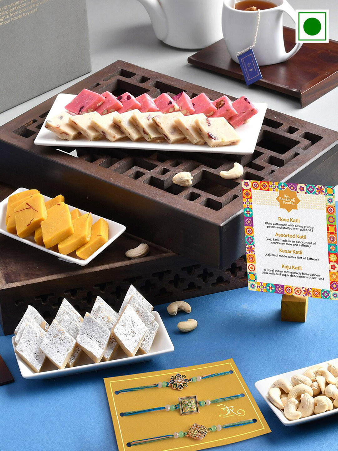 

RawFruit Set Of 3 Rakhi With Sweets Gift Set, Purple