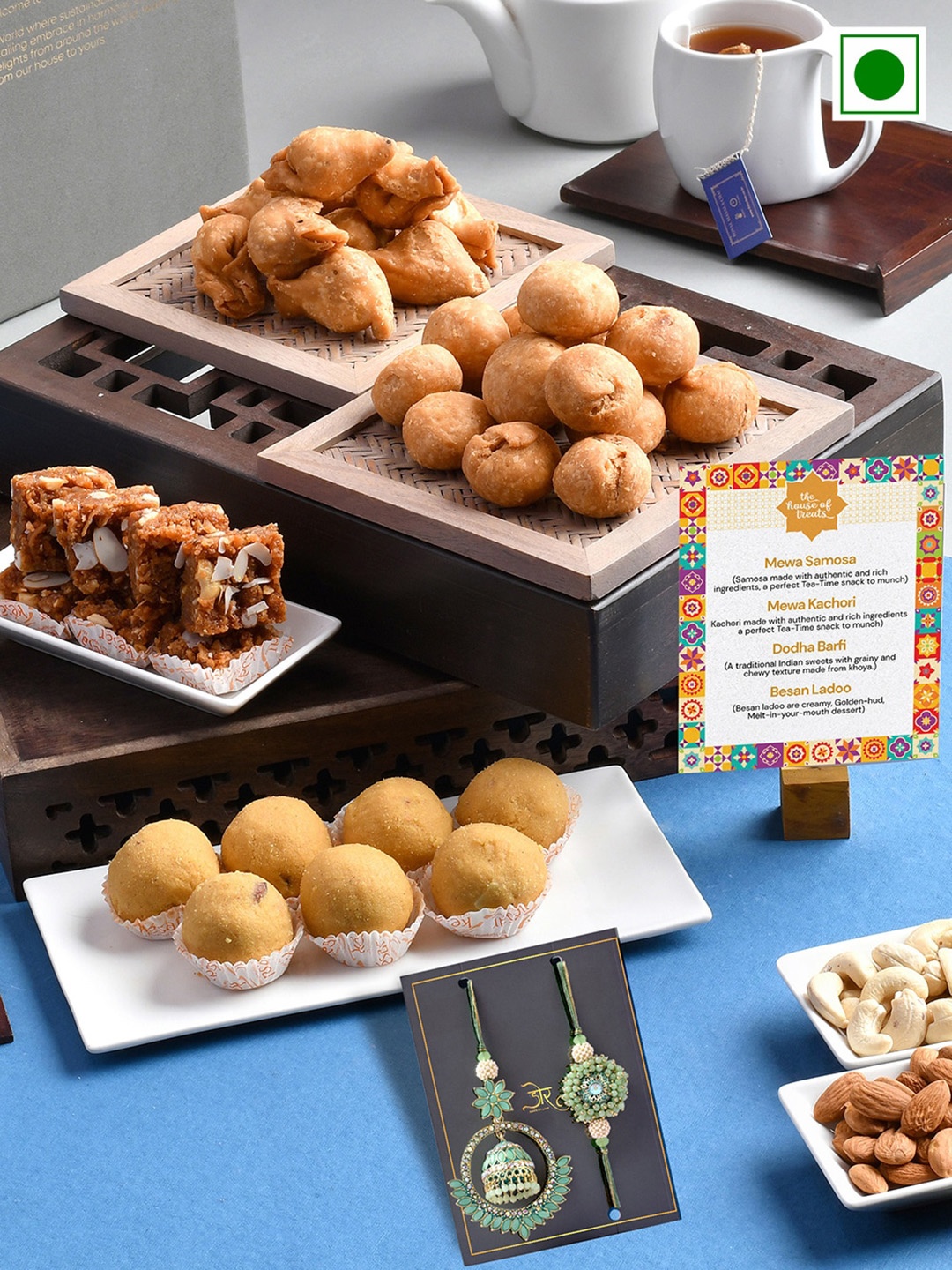 

RawFruit Set Of 2 Rakhi With Sweet Savoury Gift Set -200g Each, Gold