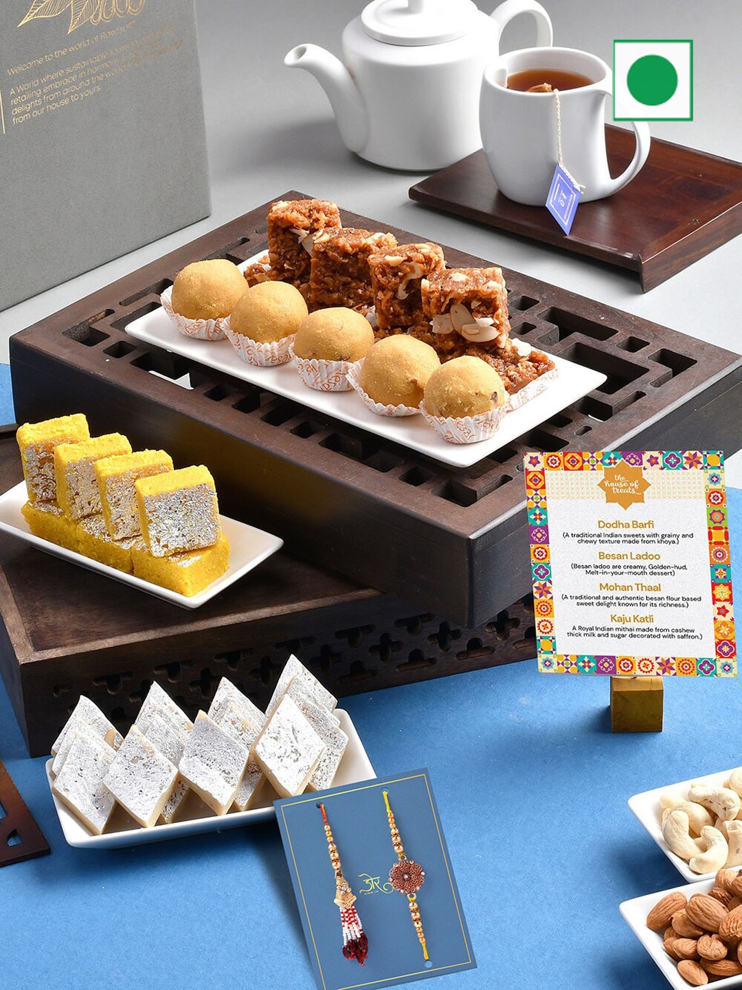 

RawFruit Set Of 2 Bhai Bhabhi Rakhi With Sweets Gift Set 200g Each, Gold