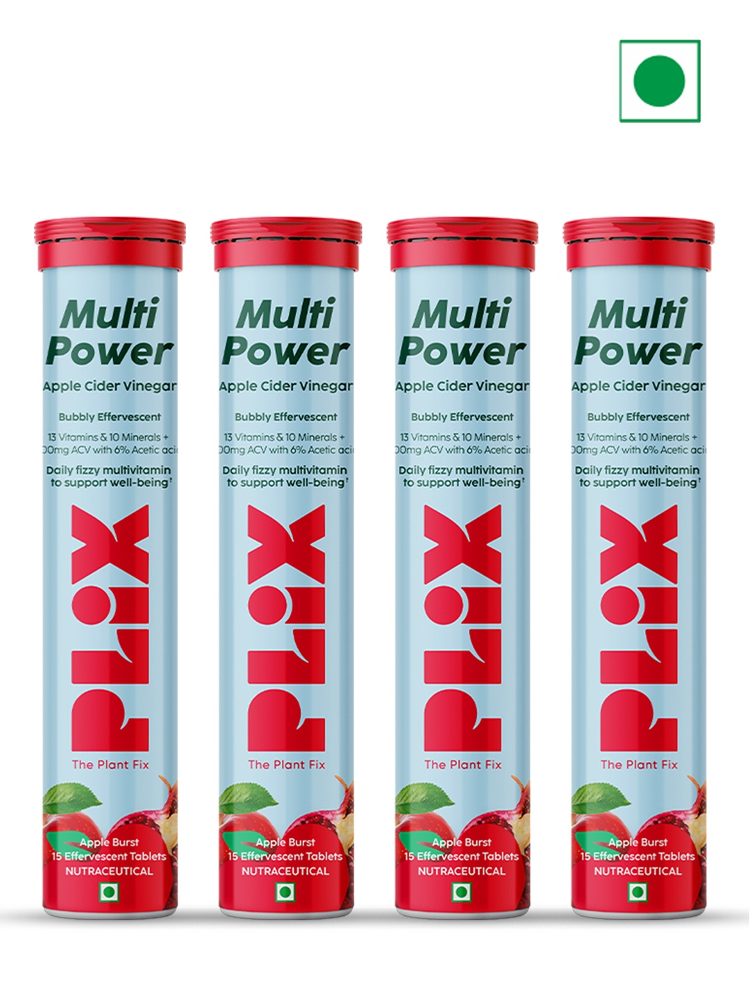 

PLIX THE PLANT FIX Set of 4 Multi Power Apple Cider Effervescent Tablets - 15 Tabs Each, Blue