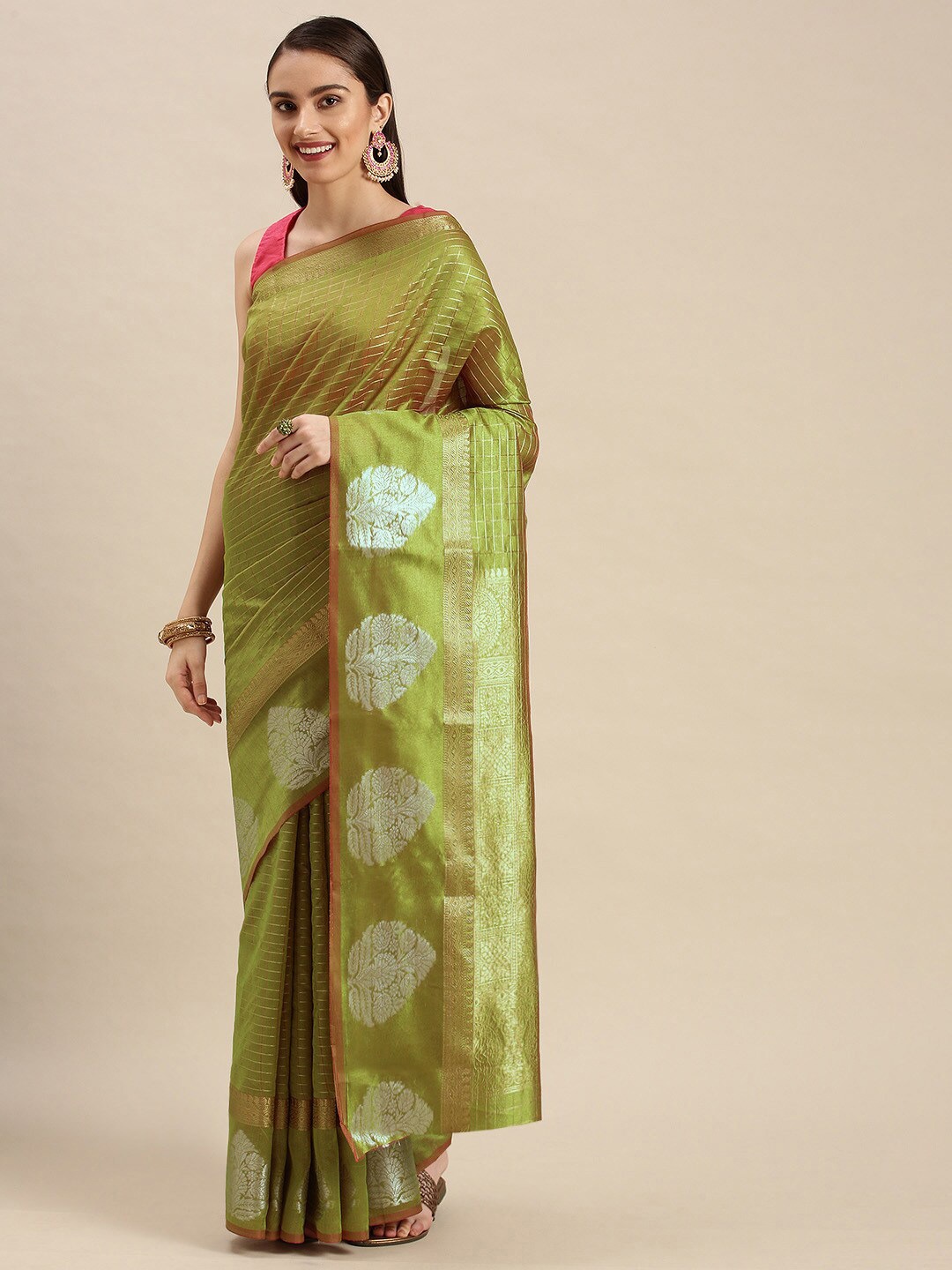 

Anaita Woven Design Zari Banarasi Saree, Lime green