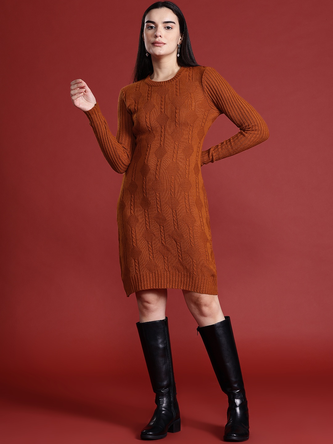 

all about you Cable Knit Sheath Sweater Dress, Brown