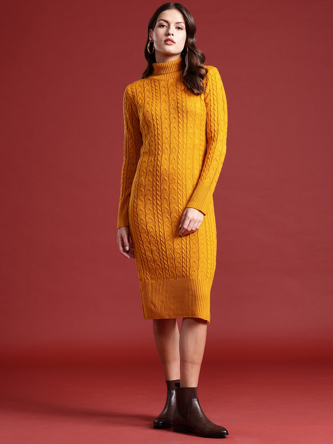 

all about you Self-Design Jumper Midi Dress, Mustard