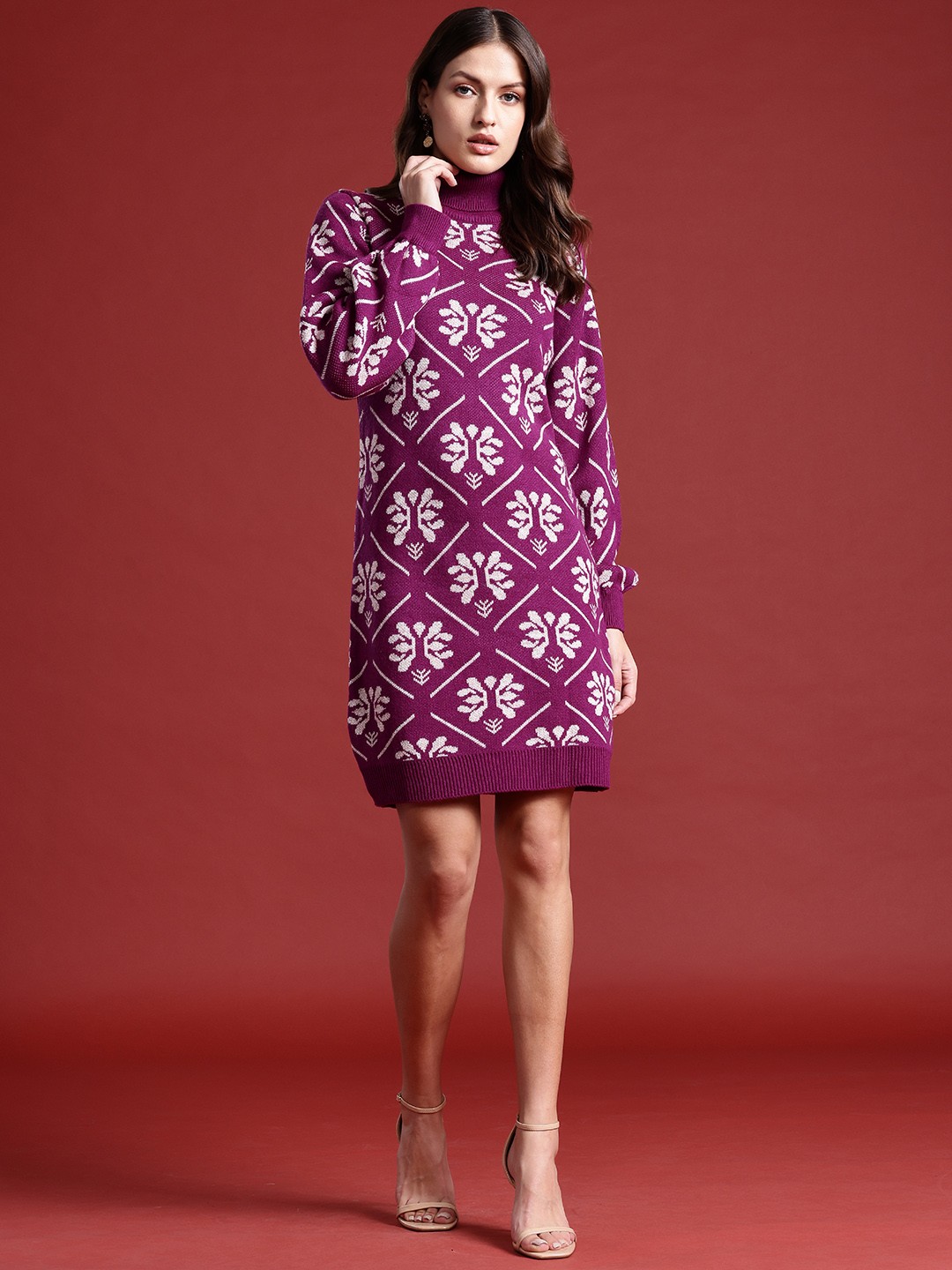 

all about you Ethnic Motifs Jacquard Mini Jumper Dress, Magenta