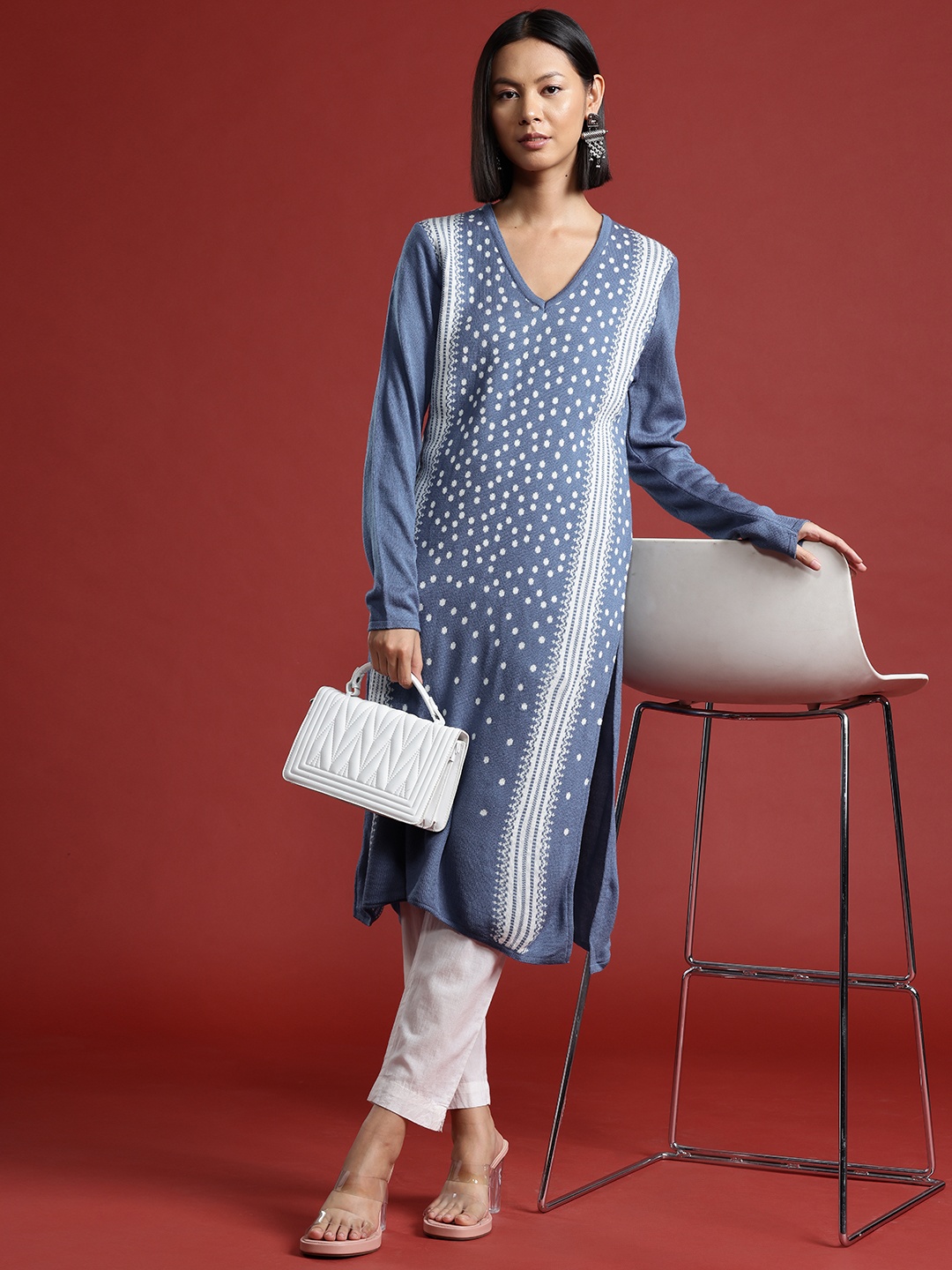 

all about you Self-Design Acrylic Winter Kurta, Blue