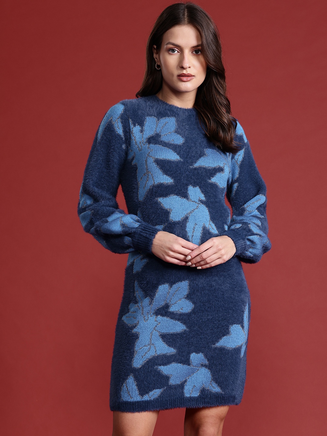 

all about you Floral Knitted Jumper Dress, Blue