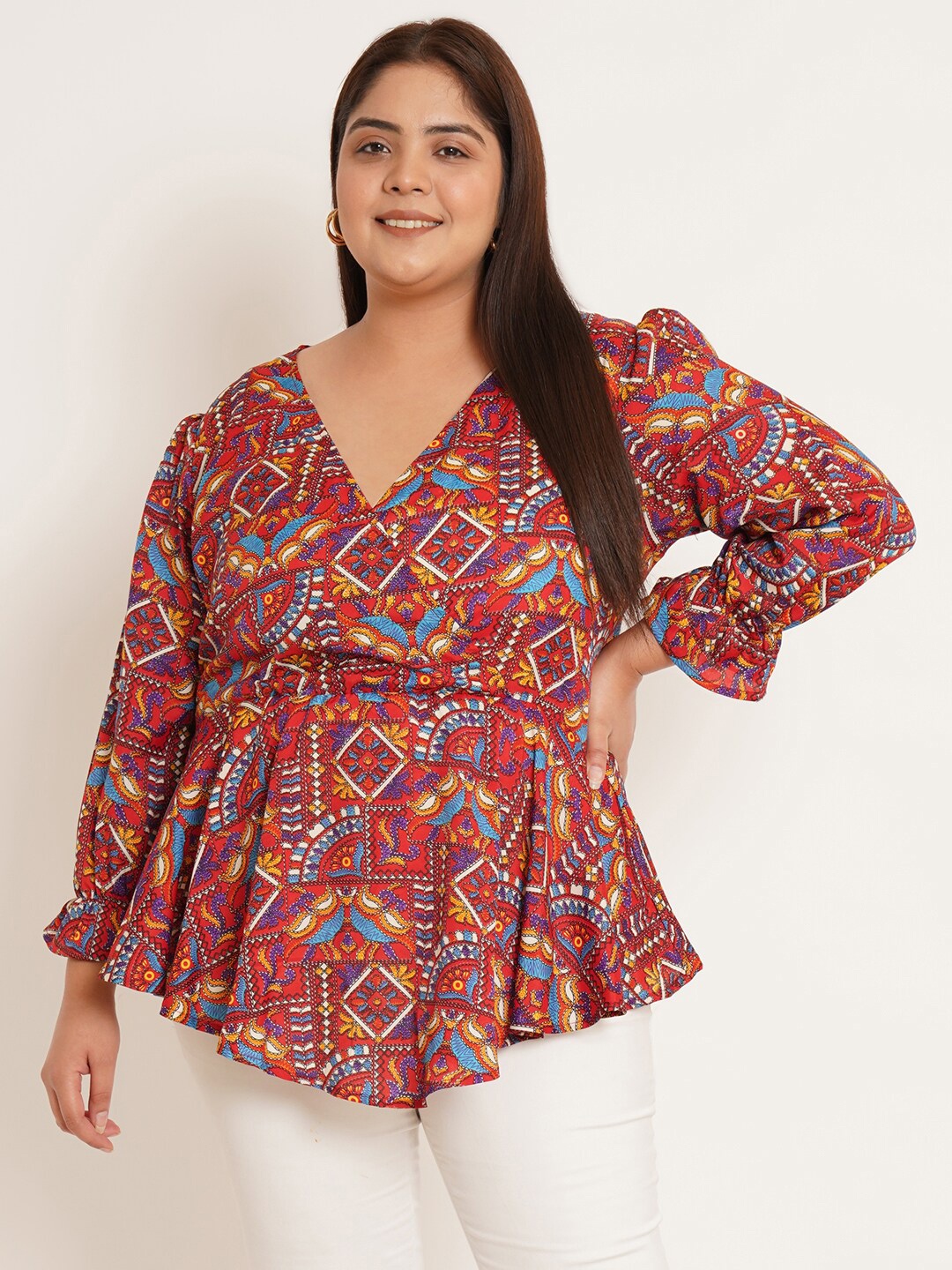 

U&F Beyond Geometric Print Crepe A-line Top, Orange