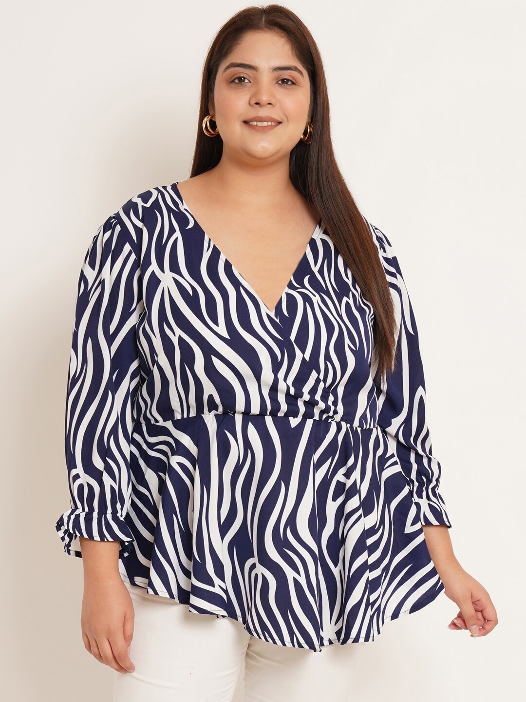 

U&F Beyond Animal Print Crepe Wrap Style Top, Blue