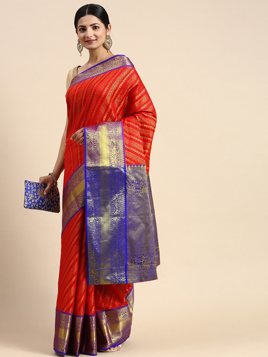 

Anaita Ethnic Motifs Woven Design Zari Pure Silk Kanjeevaram Saree, Red