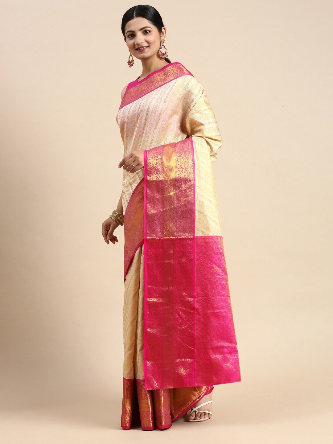 

Anaita Woven Design Zari Pure Silk Kanjeevaram Saree, White