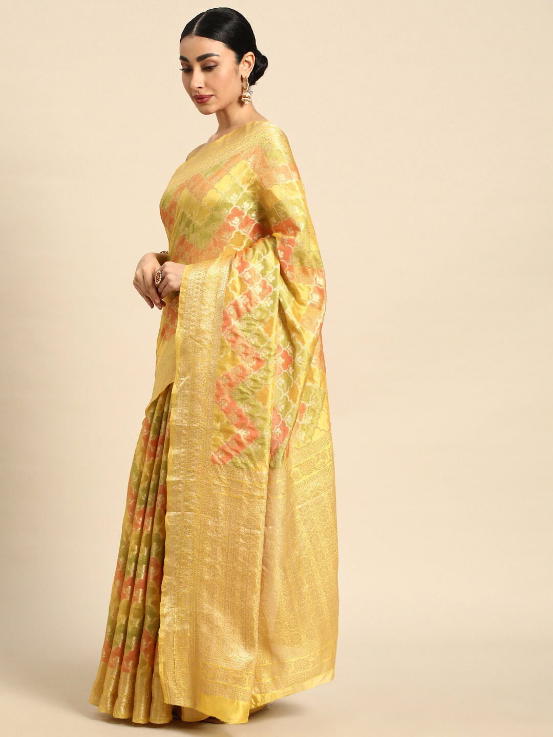 

Mitera Ethnic Motifs Woven Design Zari Saree, Yellow