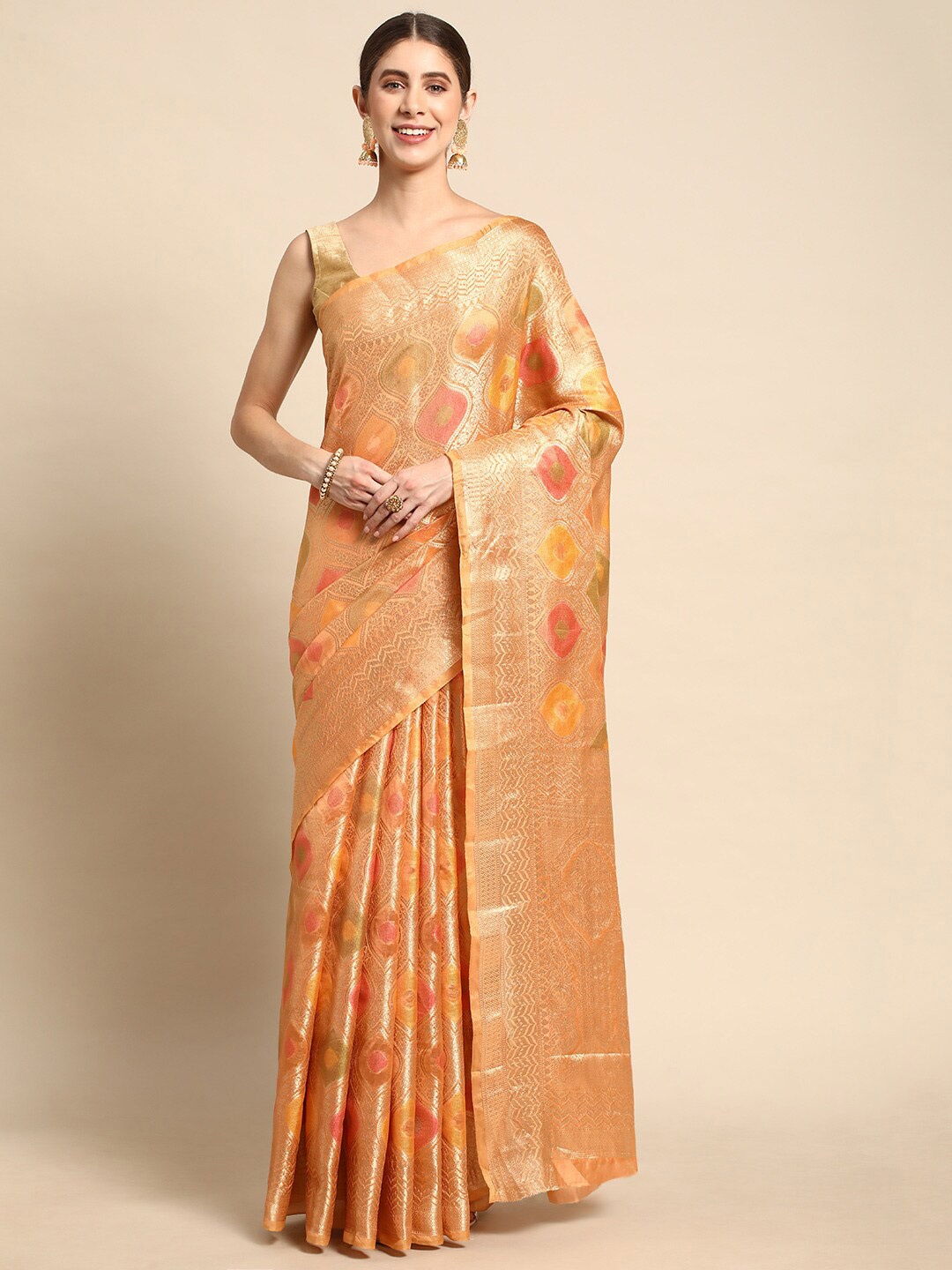 

Mitera Floral Woven Design Zari Saree, Orange