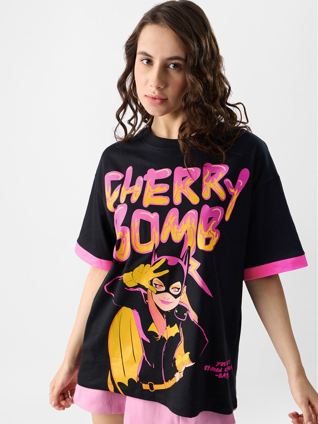 

The Souled Store DC Comics Printed Extended Sleeves Oversized Fit Cotton T-Shirt, Black