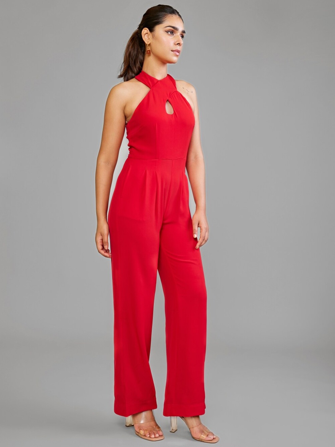 

Style Island Halter Neck Basic Jumpsuit, Red