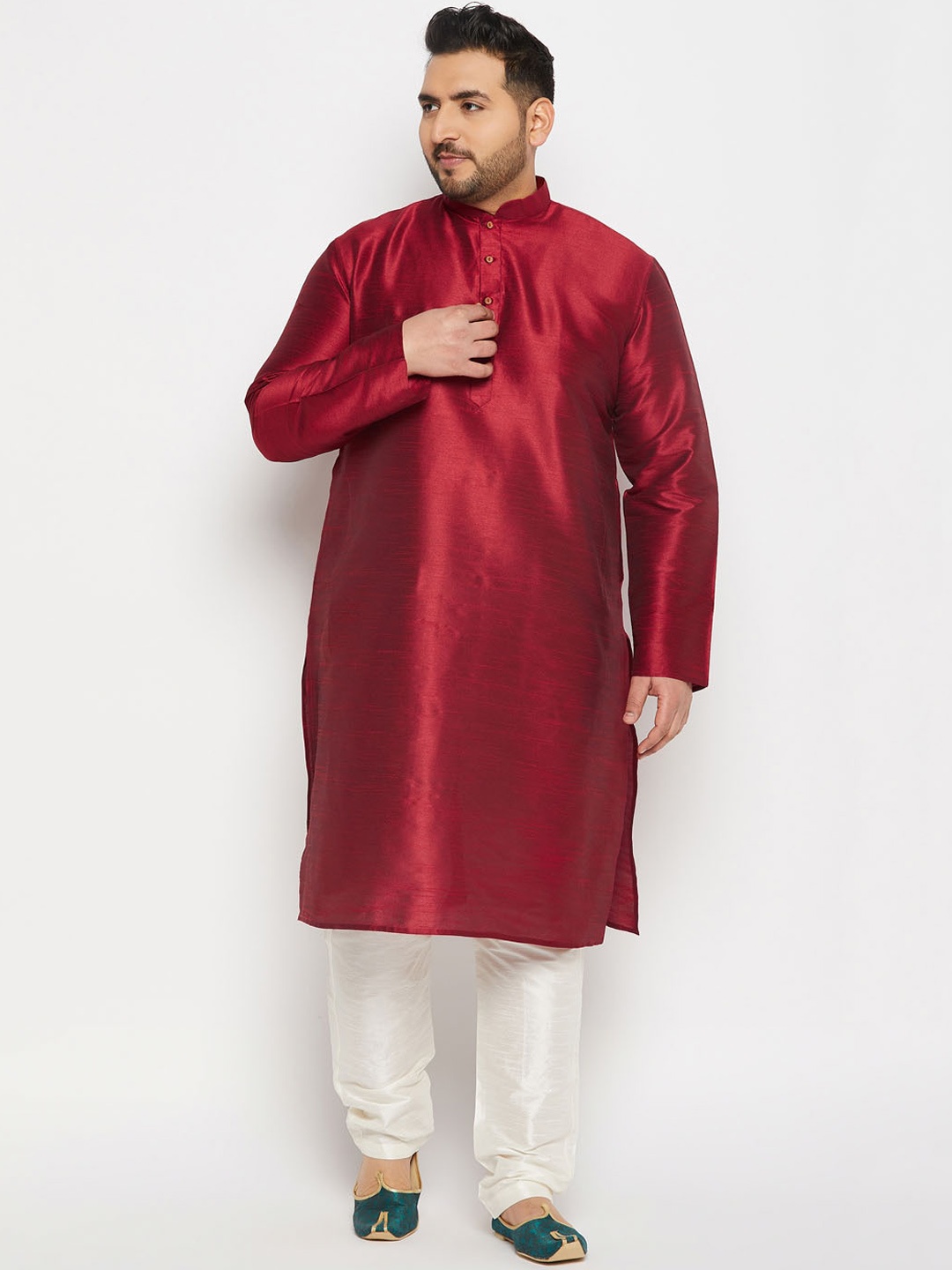 

VASTRAMAY Plus Size Mandarin Collar Kurta and Dhoti Pants, Maroon