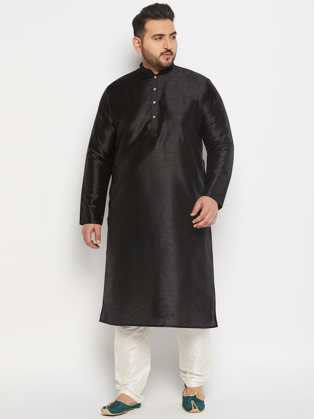 VASTRAMAY Plus Size Mandarin Collar Kurta and Dhoti Pants, Black