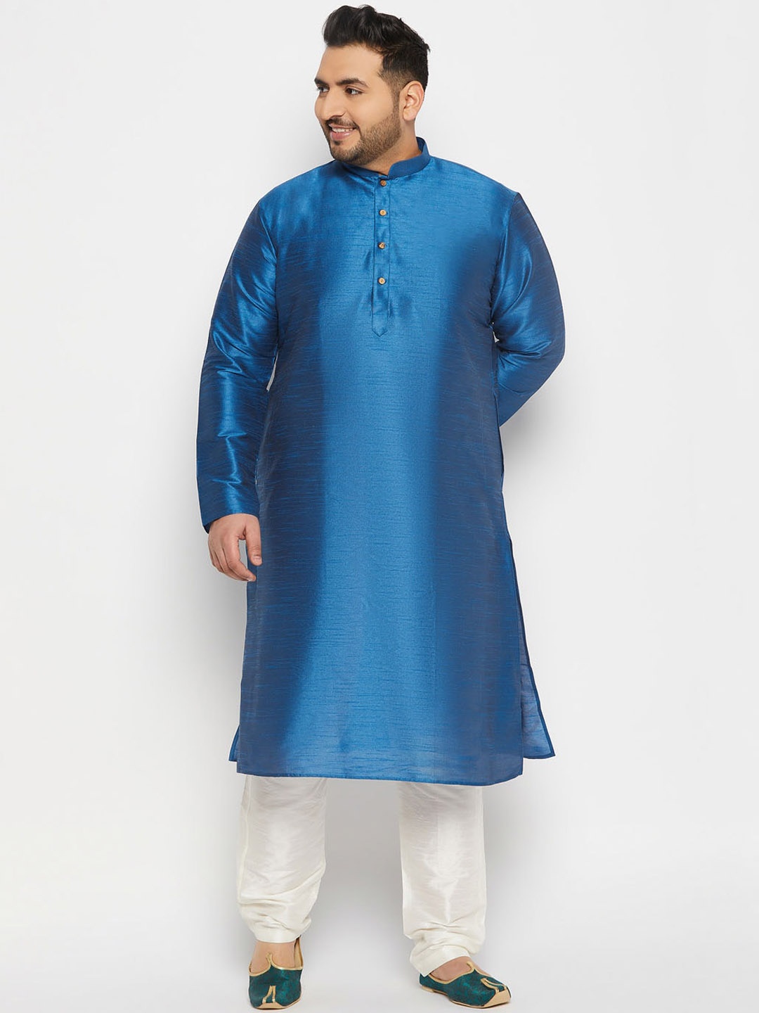 

VASTRAMAY Plus Size Mandarin Collar Kurta and Dhoti Pants, Turquoise blue