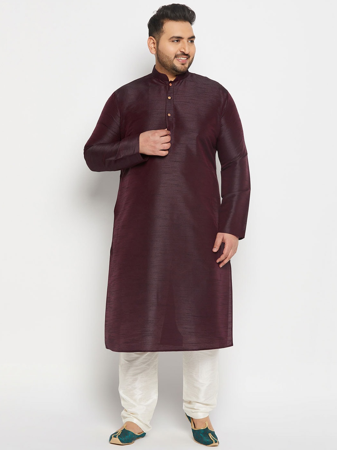 

VASTRAMAY Plus Size Mandarin Collar Regular Kurta & Churidar, Burgundy