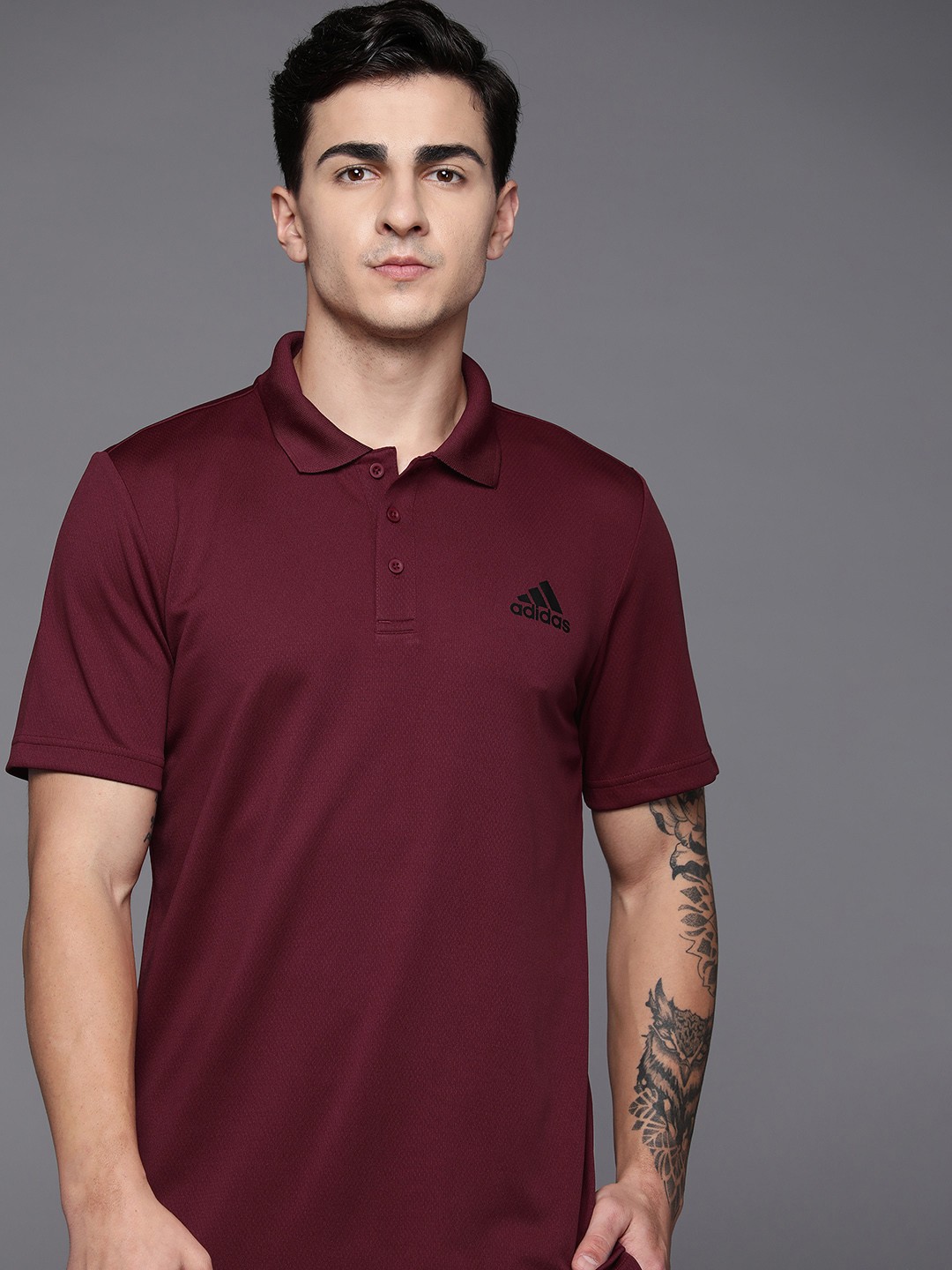 

ADIDAS Men D2M Polo Collar Training T-shirt, Maroon