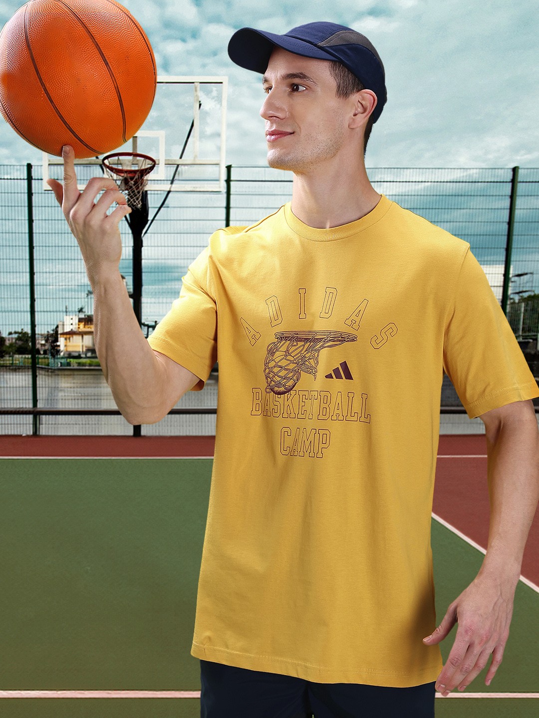 

ADIDAS S CAMP HBR Printed Pure Cotton Basketball T-shirt, Mustard
