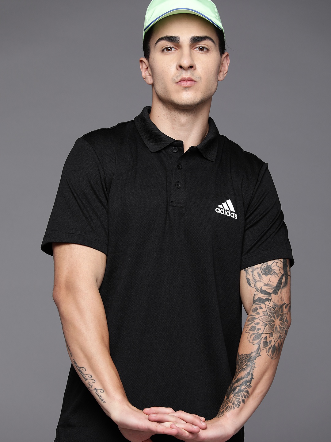 

ADIDAS Men Polo Collar Training T-shirt, Black