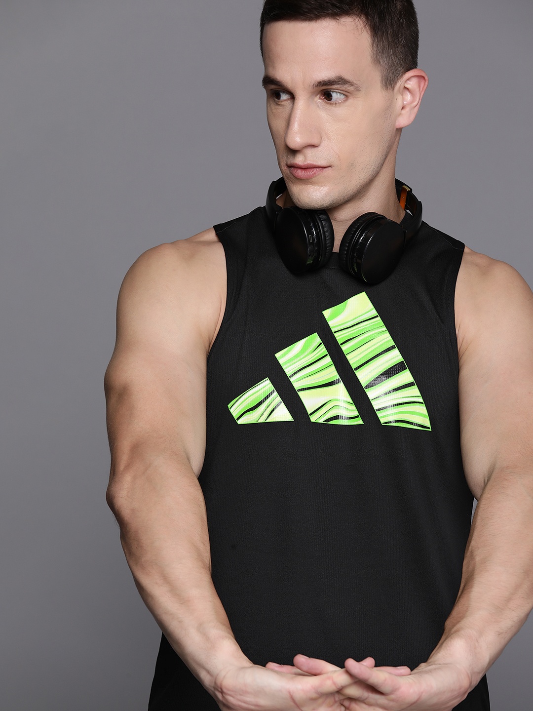 

ADIDAS Men HIIT Entry TK Brand Logo Printed Training T-shirt, Black