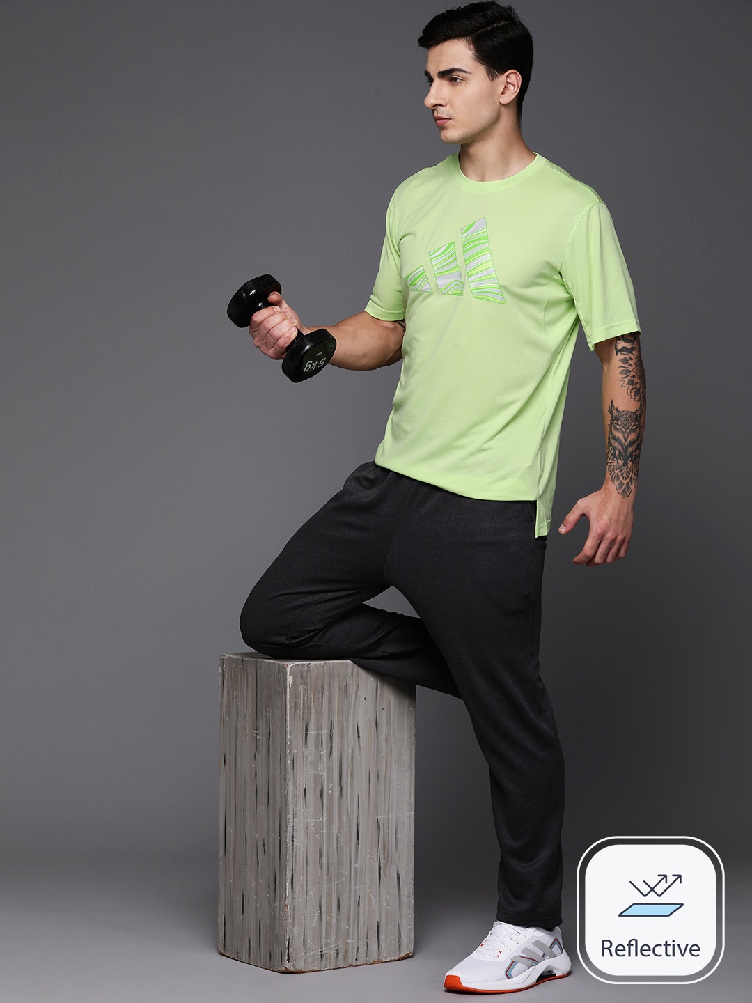 ADIDAS Men Regular Fit Brand Logo Printed T-shirt, Green