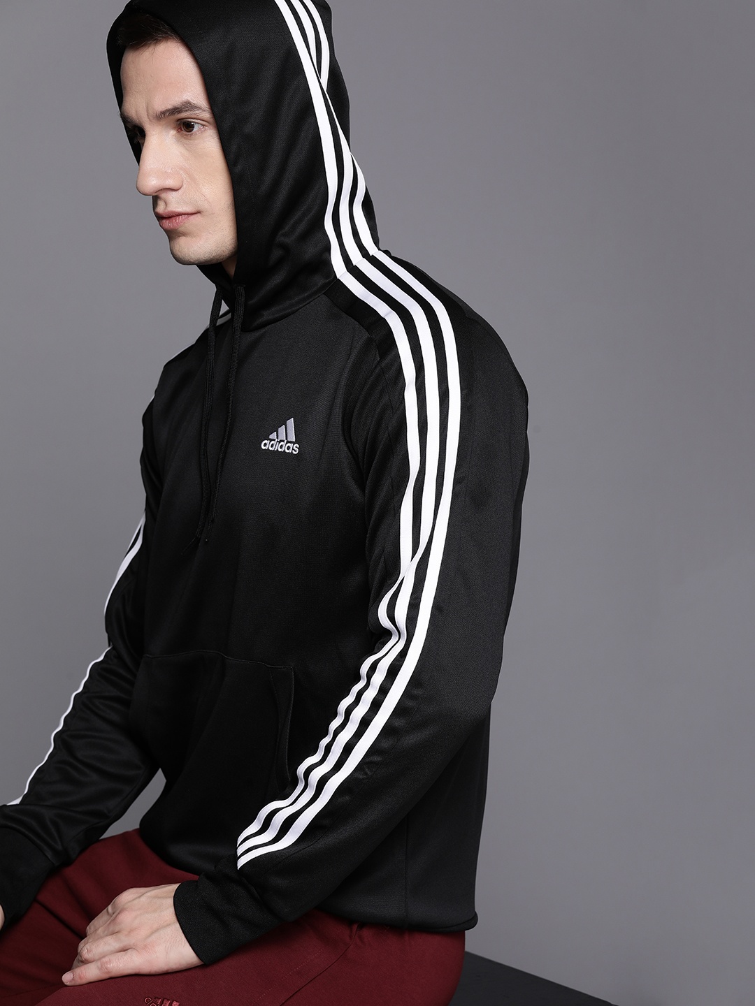 

ADIDAS 3-Striped Hooded Sweatshirt, Black