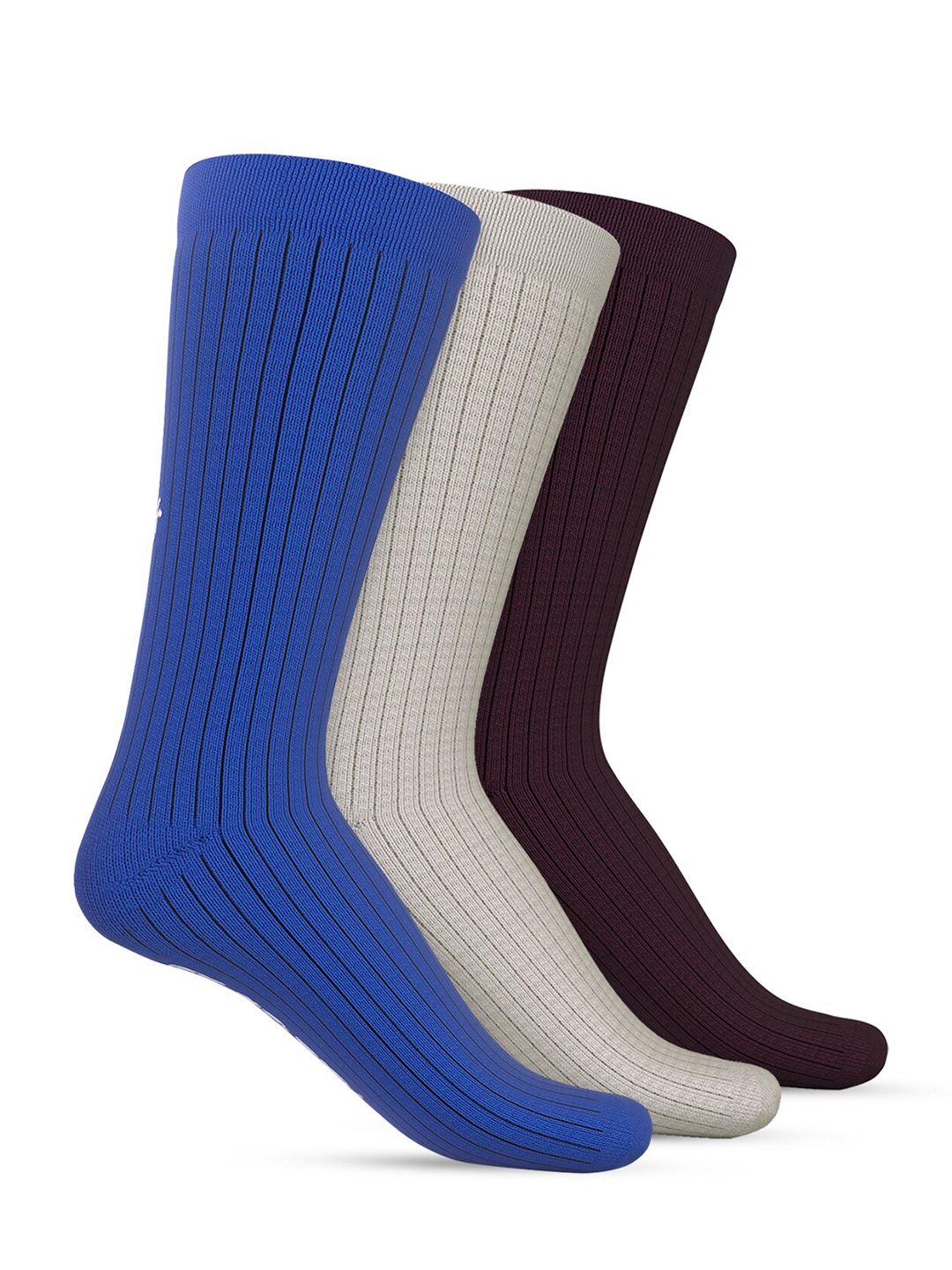 

TalkingSox Unisex Pack Of 3 Striped Durable Moisture Wicking Calf Length Socks, Blue