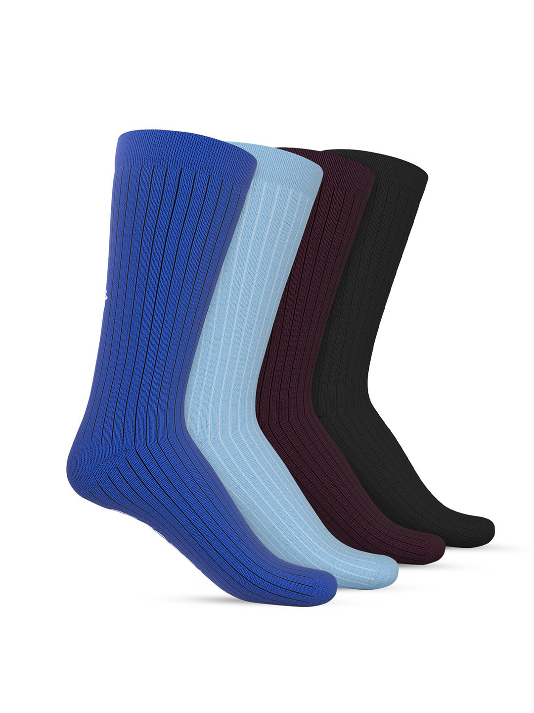

TalkingSox Unisex Pack Of 4 Striped Durable Moisture Wicking Calf Length Socks, Blue