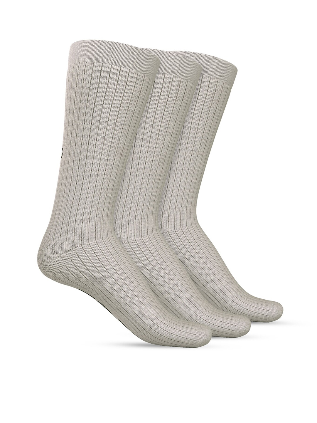 

TalkingSox Unisex Pack Of 3 Striped Durable Moisture Wicking Calf Length Socks, Grey