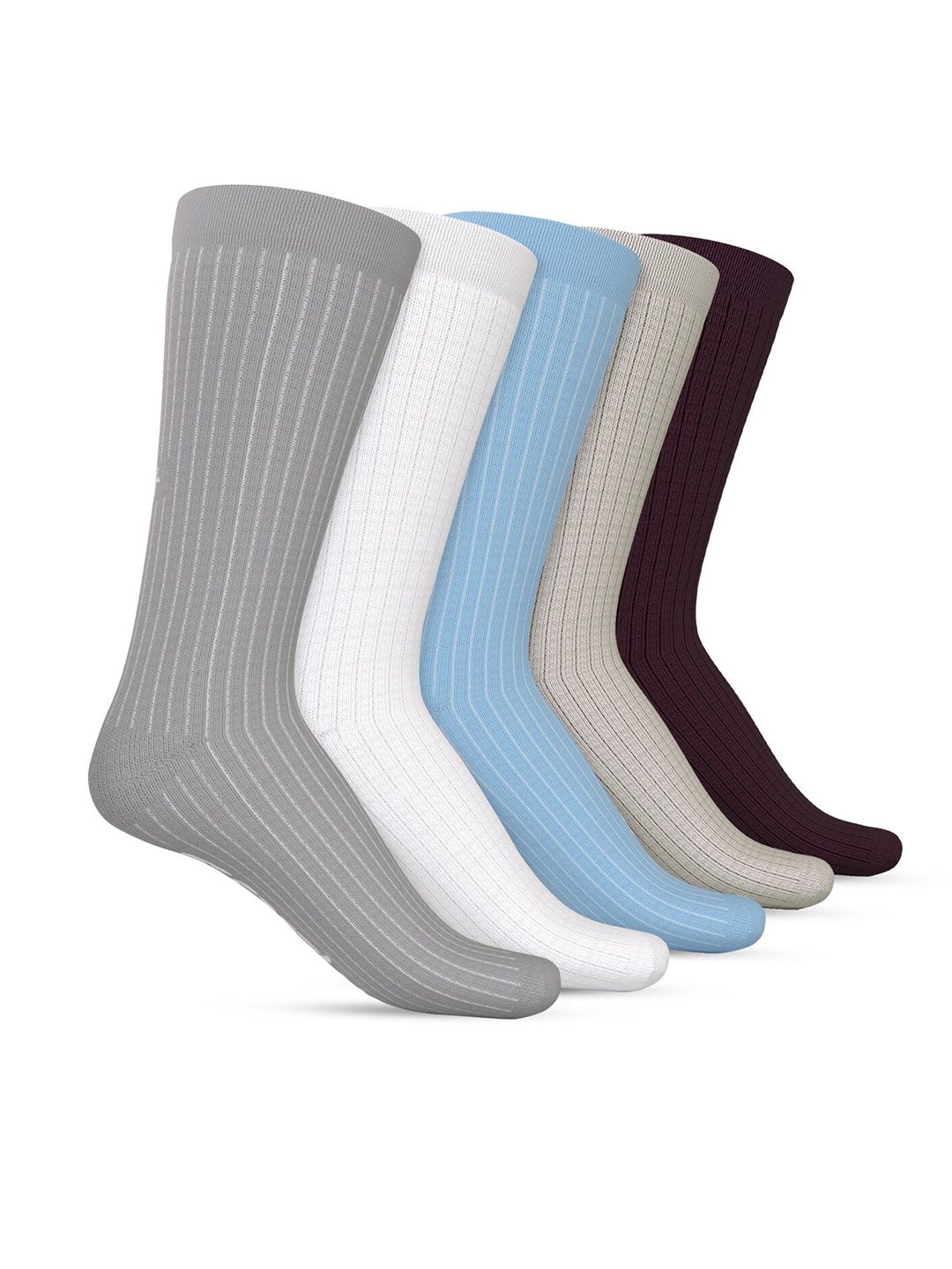 TalkingSox Unisex Pack Of 5 Striped Calf Length Socks, Grey