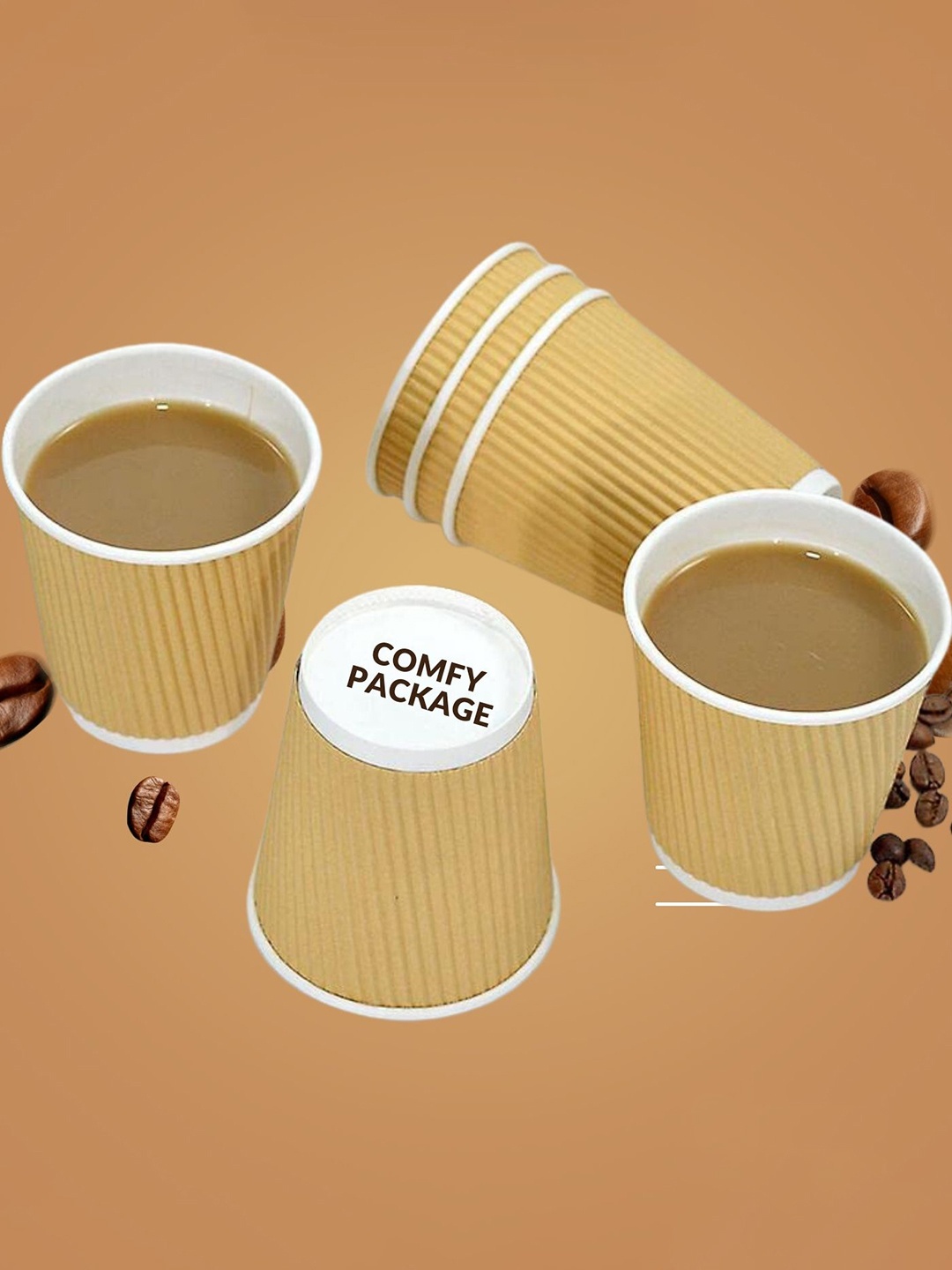 

COMFY PACKAGE Brown & White 100 Pieces Textured Plastic Matte Cups 130ml