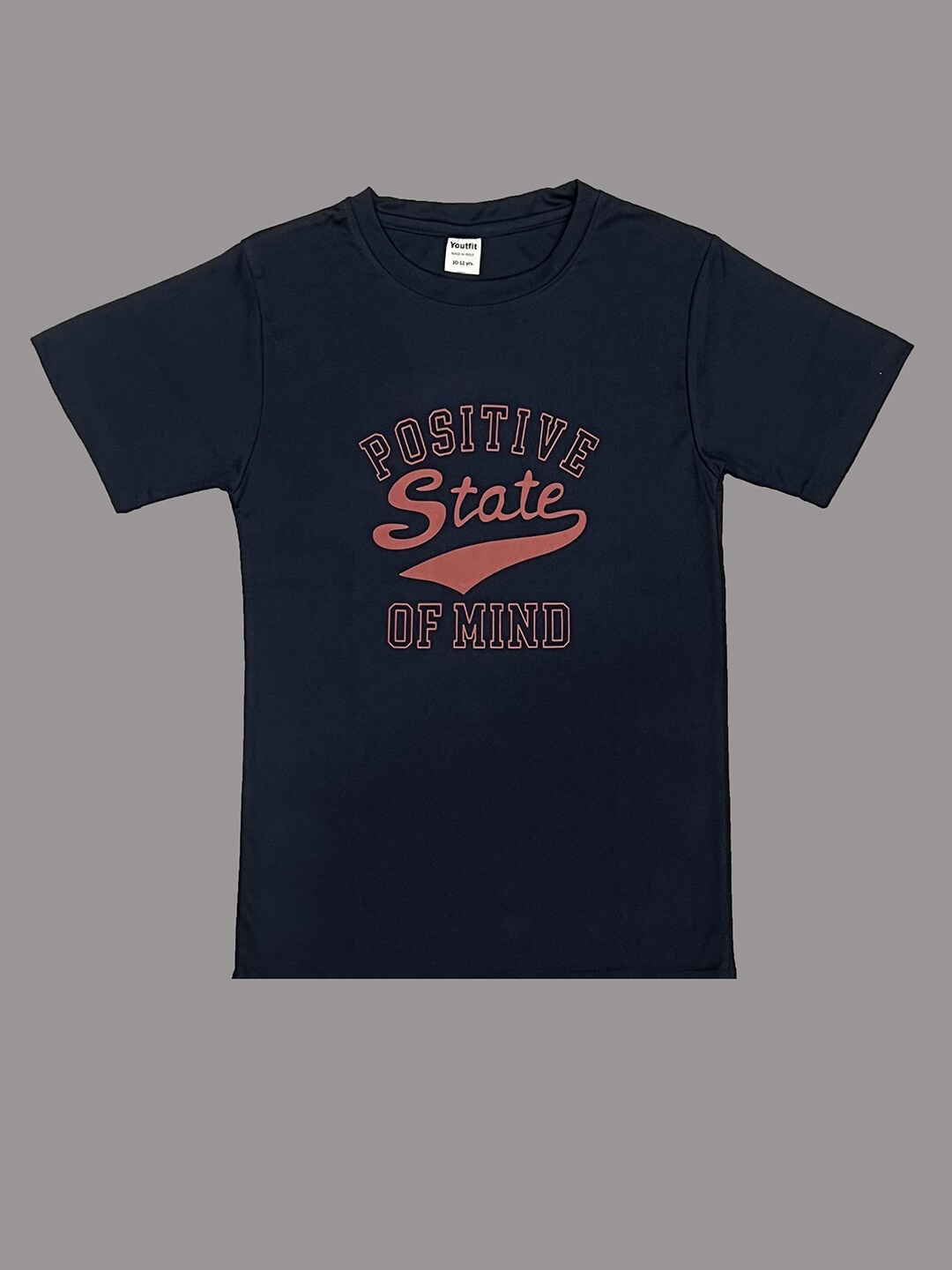 

TINY HUG Boys Dri-FIT Typography Printed Slim Fit T-Shirt, Navy blue