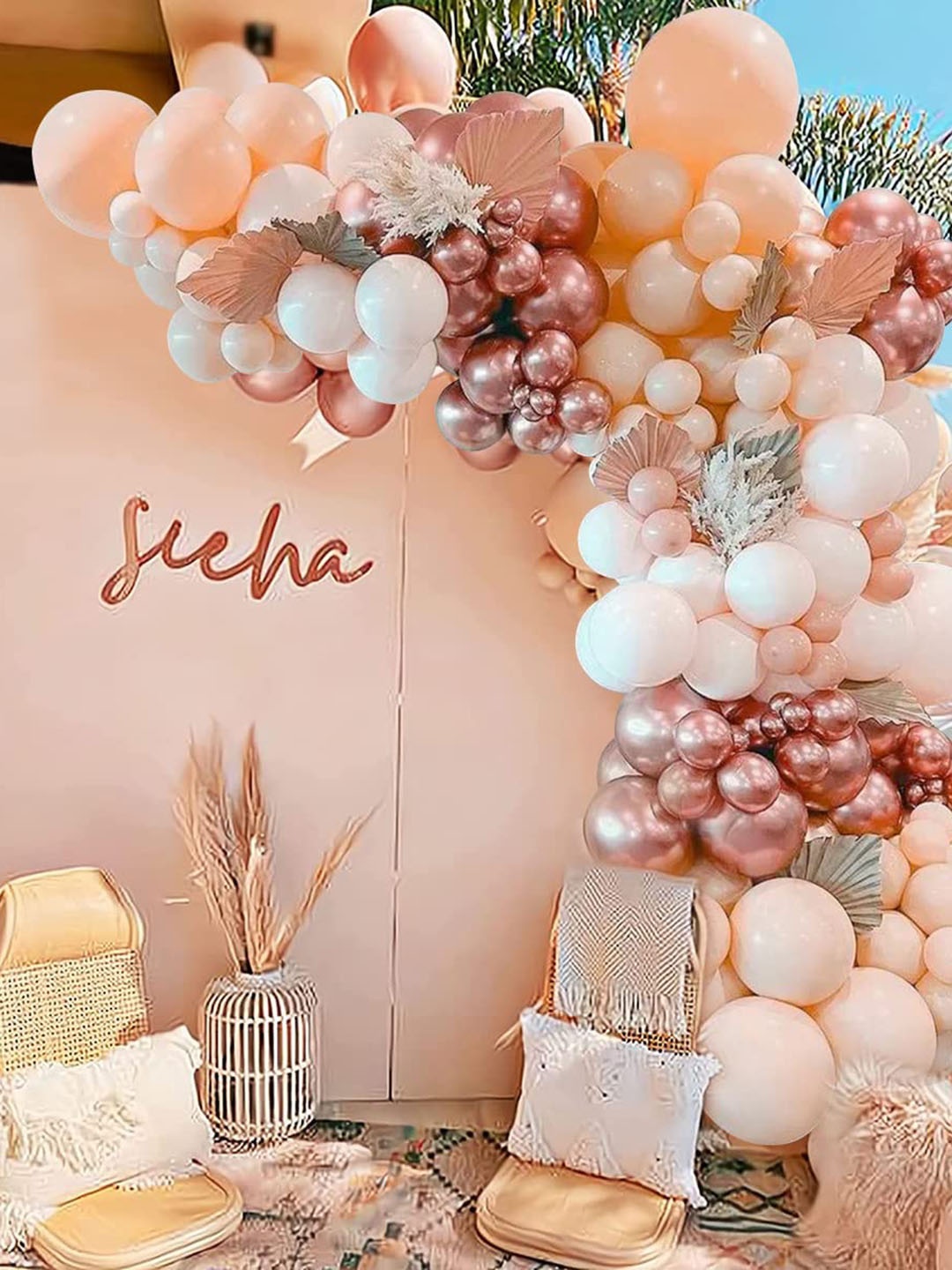 CHOCOZONE 92 Pcs Peach-Coloured & White Decorative Party Balloons