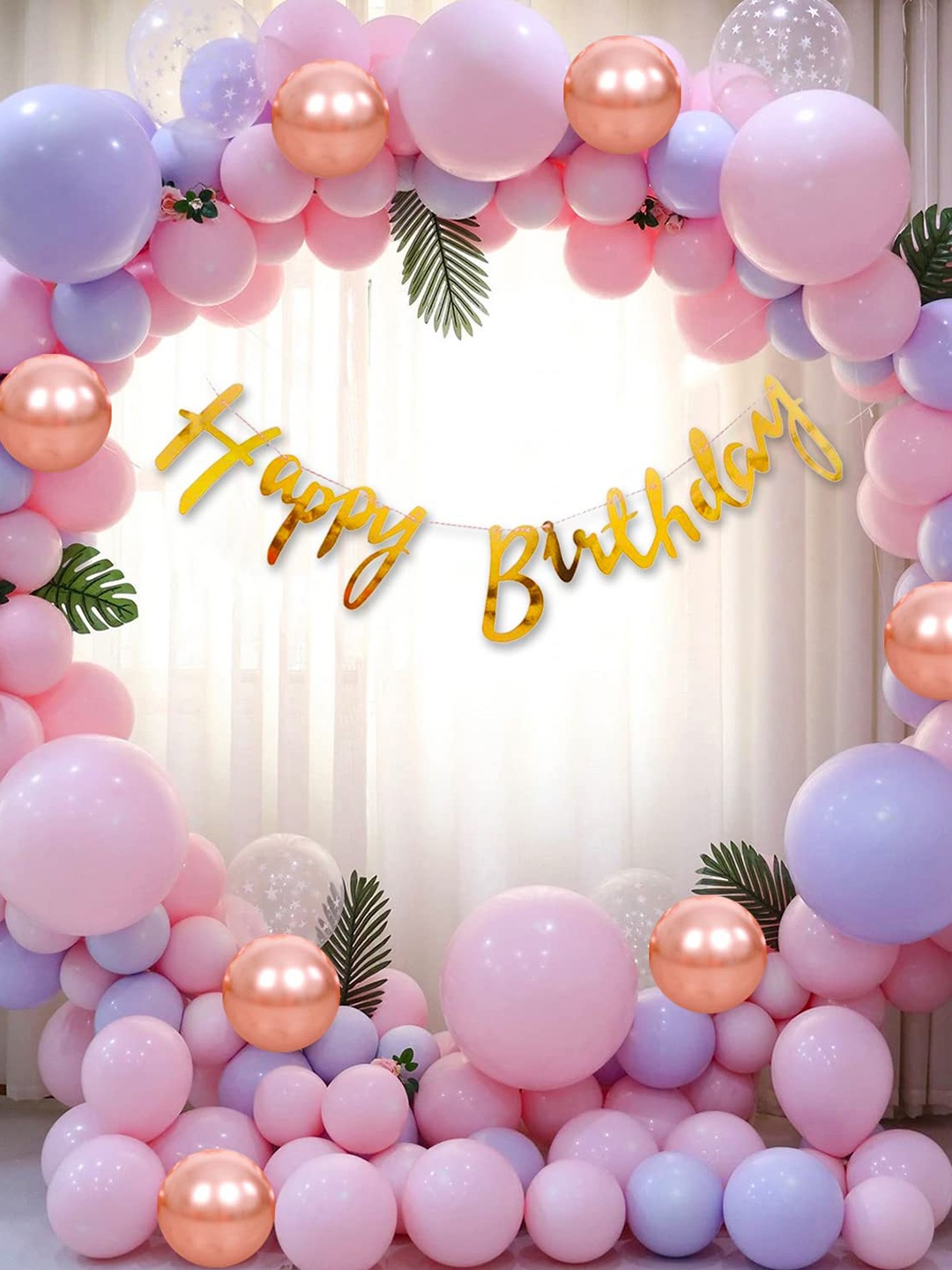 

CHOCOZONE 37-Pcs Pink & Purple Balloons & Banner Birthday Decorations
